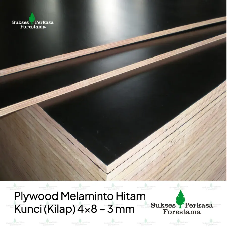 Plywood Melaminto Hitam Kunci (Doff) 4x8 - 3 mm
