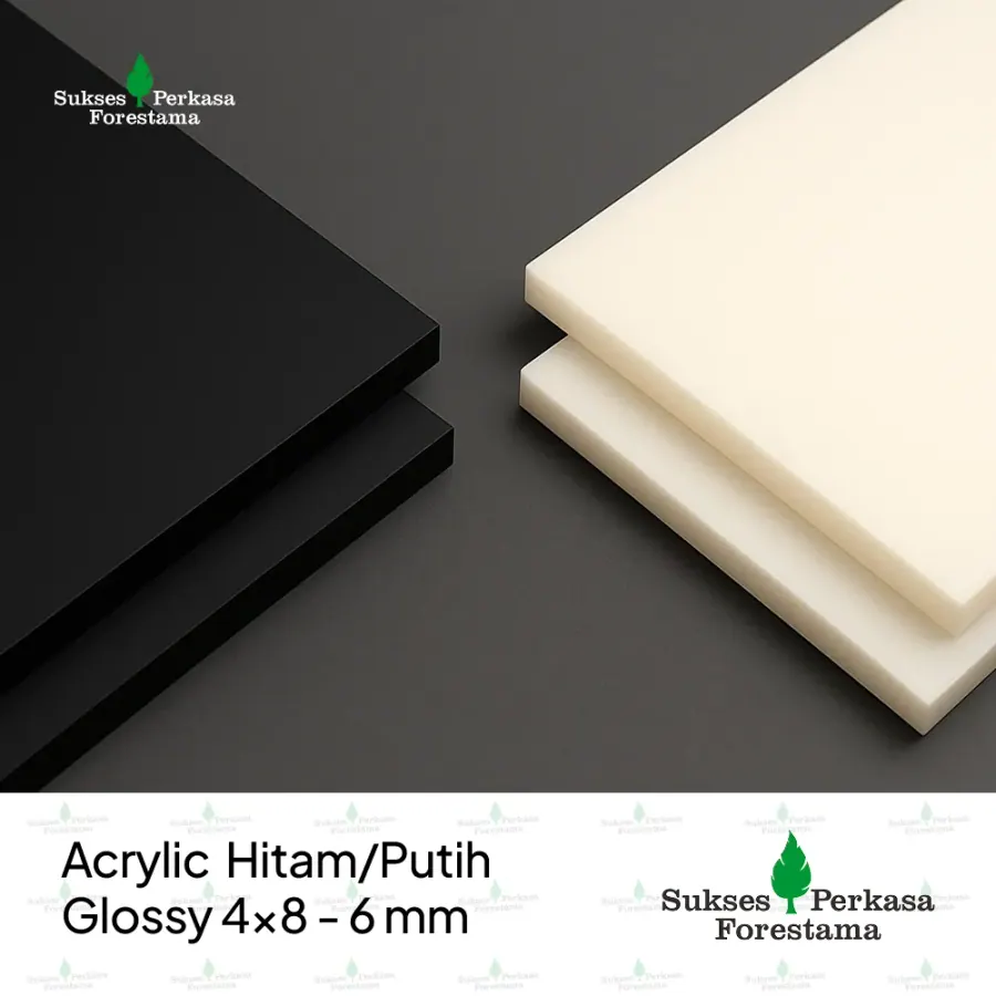 Acrylic Hitam/Putih Glossy 4x8 - 6 mm