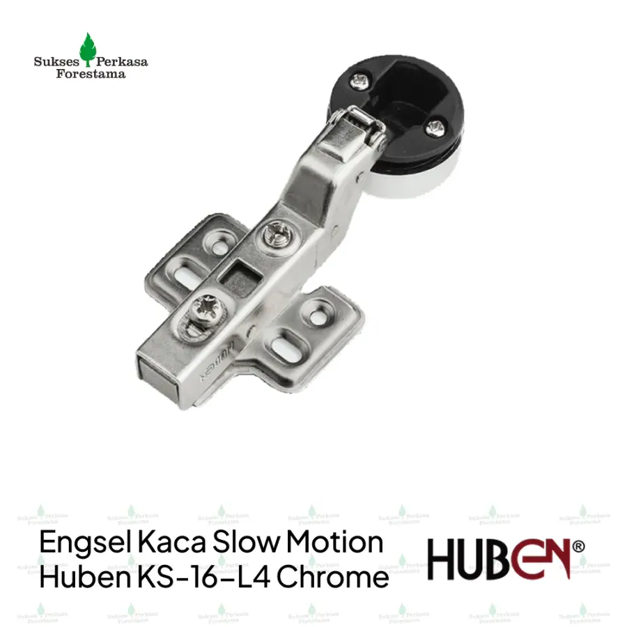 Engsel Kaca Slow Motion Huben KS-16-L4 Ø26 mm Chrome - Full Bengkok