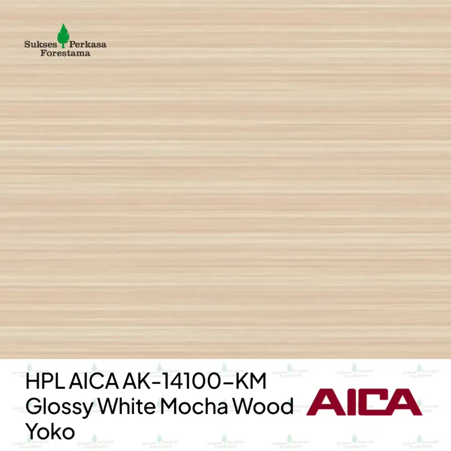 HPL AICA AK-14100-KM – Glossy White Mocha Wood Yoko
