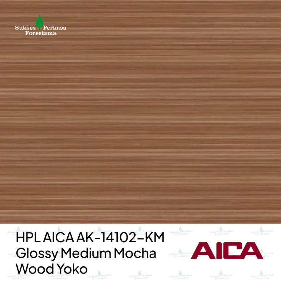 HPL AICA AK-14102-KM – Glossy Medium Mocha Wood Yoko