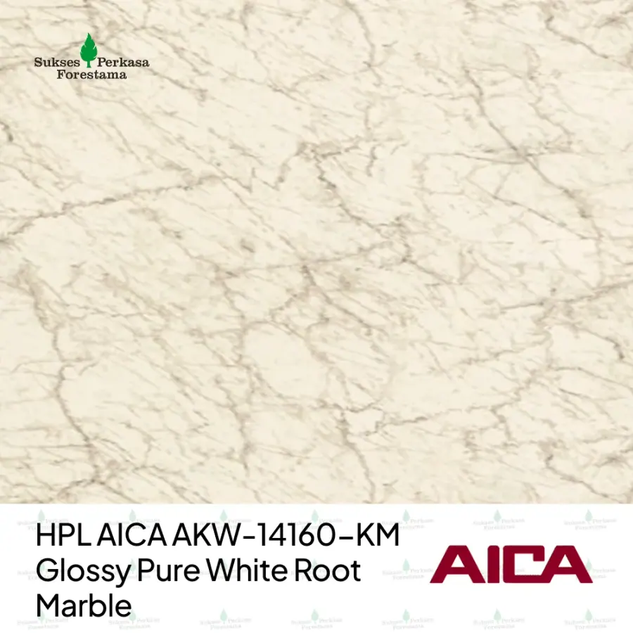 HPL AICA AKW-14160-KM – Glossy Pure White Root Marble